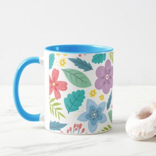 Blume Leaf Print Modern Blue Coffee Tasse