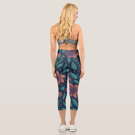Blume Leaf-Regenbogenmuster Capri Leggings (Rückseite)