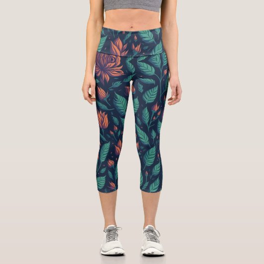 Blume Leaf-Regenbogenmuster Capri Leggings (Vorderseite)