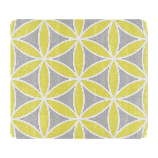 Blume Leben großen Ptn gelben grauen Weiß Schneidebrett (Vorderseite)