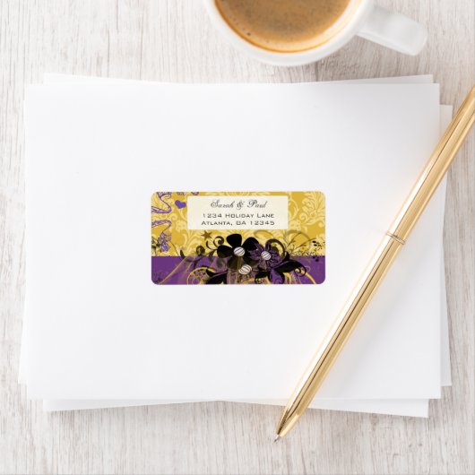 Blume Lemon Gelb & Violett Rücksendeadresse wirbel Adressaufkleber (Insitu)