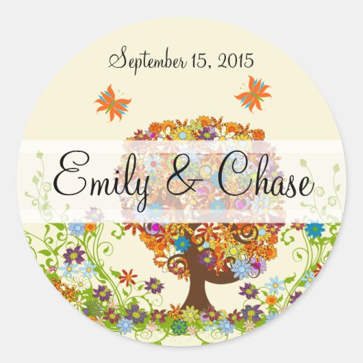 Blume Liebe Bäume Hochzeitsticker Runder Aufkleber (Vorderseite)