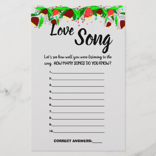 BLUME LIEBE SONG SHOWER GAME CARD FLYER (Vorne)