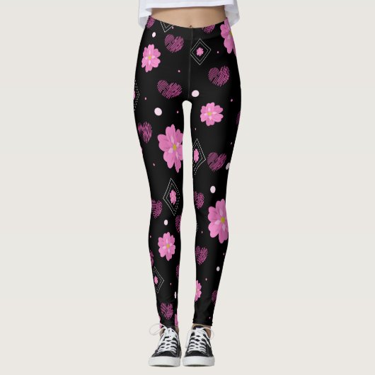 Blume Liebe Valentine Pattern Kissen Leggings (Vorderseite)
