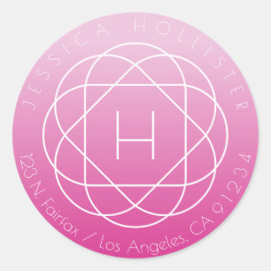 Blume-like Monogramm   Rosa schattige Rücksendeadr Runder Aufkleber