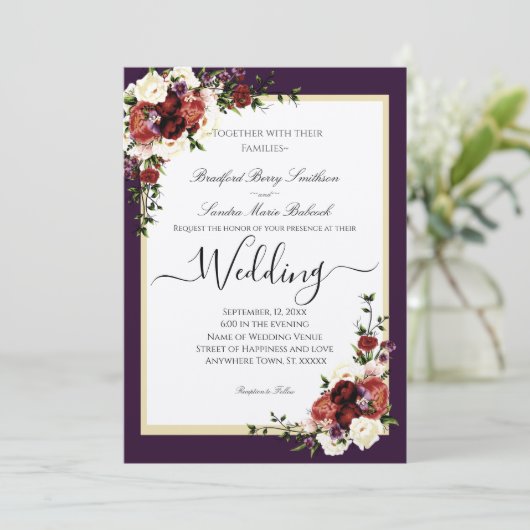 Blume lila Fall Terracotta Cream Burgundy Inv Einladung (Stehend Vorderseite)