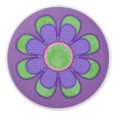 Blume lila Karo Keramikknauf (Vorderseite)