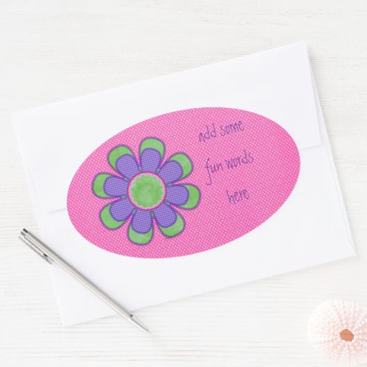 Blume lila Karo Ovaler Aufkleber (Umschlag)