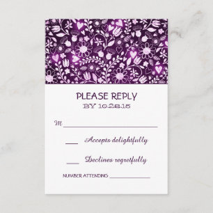 Blume lila rustikale Hochzeitskarten RSVP Karte