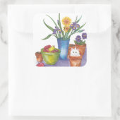 Blume "Liliana", Weißer Katze Quadratischer Aufkleber (Tasche)