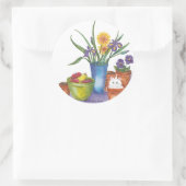 Blume "Liliana", Weißer Katze Runder Aufkleber (Tasche)