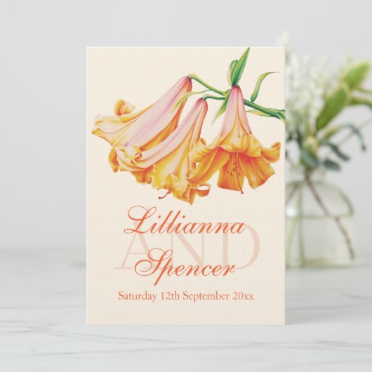 Blume Lily Bell Art Hochzeit einladen Einladung (Stehend Vorderseite)