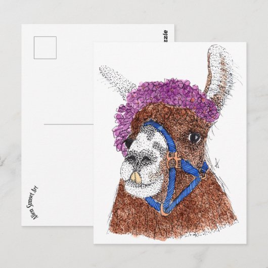 Blume Llama Postkarte (Vorne/Hinten)