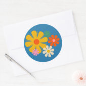 Blume Locus Reto 60er 70er Floral auf Blue Card Runder Aufkleber (Umschlag)