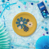 Blume Locus Retro 60er 70er Floral Muster Mustard Pappteller (Party)