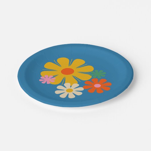 Blume Locus Retro Minimalistisch farbenfroh Pappteller (Schrägansicht)