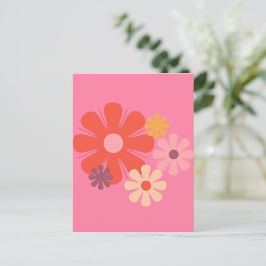 Blume Locus Retro Minimalistisches Blumenmuster Ro Postkarte (Stehend Vorderseite)