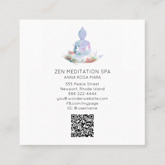 *~* Blume Lotus Buddha Meditation QR AP33 Quadratische Visitenkarte (Rückseite)