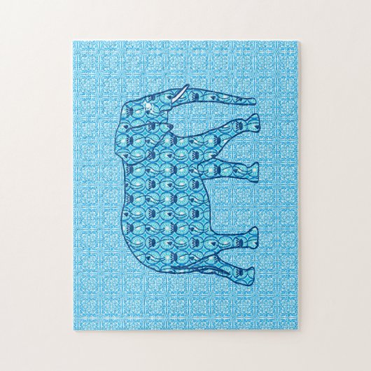 Blume Lotus Elephant, Türkis und Weiß Puzzle (Vertikal)