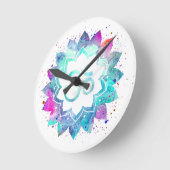 *~* Blume Lotus Mandala OM OM Wasserfarbe Runde Wanduhr (Winkel)