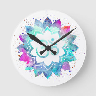 *~* Blume Lotus Mandala OM OM Wasserfarbe Runde Wanduhr