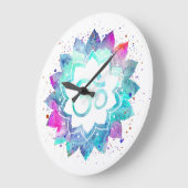 *~* Blume Lotus OM OM Symbol Wasserfarbe Mandala Große Wanduhr (Winkel)