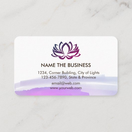 Blume Lotus Wasserfarben Rosa Lila Spritzer Yoga Visitenkarte (Rückseite)