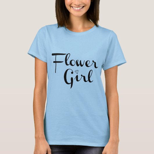 Blume Mädchen Retro Script Black auf Blue T-Shirt (Vorderseite)