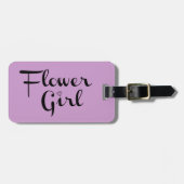 Blume Mädchen Retro-Script Schwarz auf Lila Gepäckanhänger (Vorderseite horizontal)