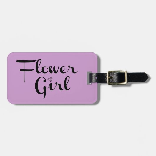 Blume Mädchen Retro-Script Schwarz auf Lila Gepäckanhänger (Vorderseite horizontal)