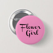 Blume Mädchen Retro-Script Schwarz auf Rosa Button (Vorne & Hinten)