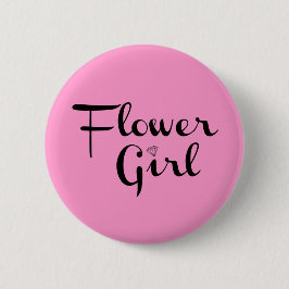 Blume Mädchen Retro-Script Schwarz auf Rosa Button