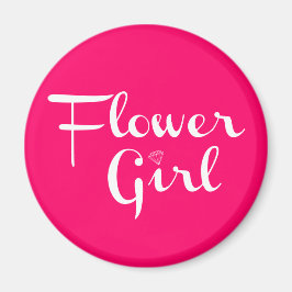 Blume Mädchen Retro Script Weiß auf Hot Pink Magnet