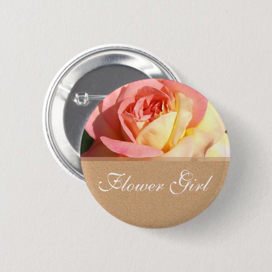 Blume Mädchen rosa gelb Rosa Brautname-Taste. Button (Vorne & Hinten)