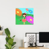 Blume, Mädchen und Ladybug Poster (Heimbüro)