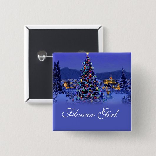 Blume Mädchen Weihnachtsbaum Hochzeitsknopf. Button (Vorne & Hinten)