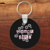 Blume Mädchen Weiß auf Schwarz Schlüsselanhänger (Vorderseite)