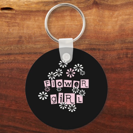 Blume Mädchen Weiß auf Schwarz Schlüsselanhänger (Vorderseite)