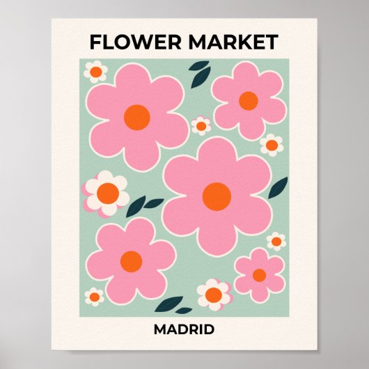 Blume Madrid Florenz Kunst Rosa Rosa Grün Poster (Vorne)