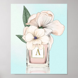 Blume Magnolia Elegante Parfüm Flasche Monogramm Poster