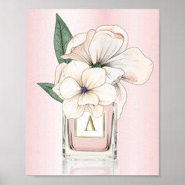 Blume Magnolia Pink Parfüm Flasche Monogramm Poster
