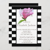 Blume, Magnolia Schwarz-weiße Streifen Brautparty Einladung (Vorne/Hinten)