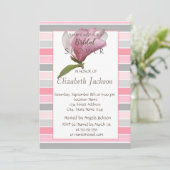 Blume, Magnolia Streifen Brautparty Einladung (Stehend Vorderseite)