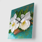 Blume | Magnolische Blume Quadratische Wanduhr (Winkel)