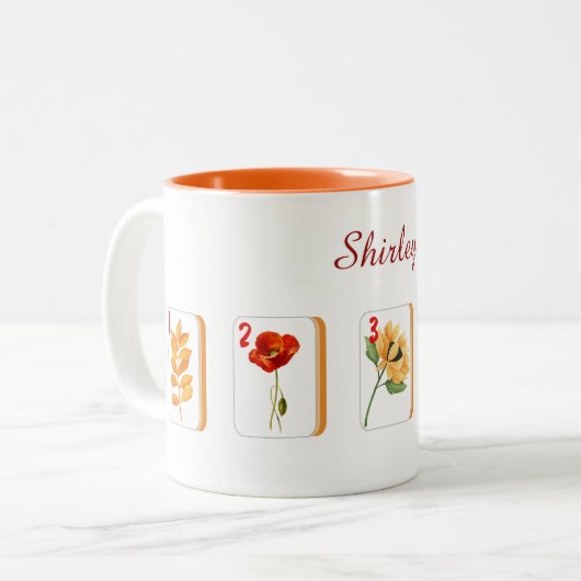 Blume Mahjong Tiles personalisierte Mug Zweifarbige Tasse (Vorderseite Links)