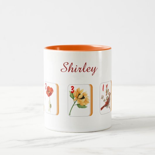 Blume Mahjong Tiles personalisierte Mug Zweifarbige Tasse (Mittel)