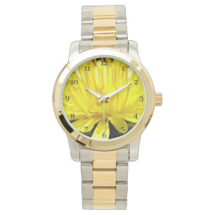 Blume-Makro-Mode mit gelbem Löwenzahn Armbanduhr