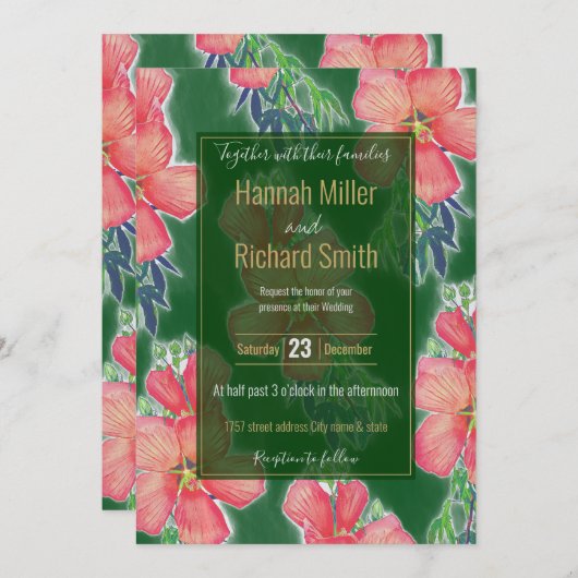 Blume-Malerei mit grün rosa Hibiskus (Vorne/Hinten)