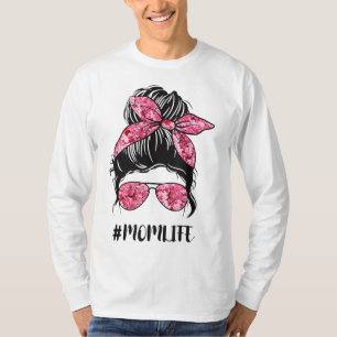 Blume Mama Leben Messy Bun Haare Sonnenbrille Pink T-Shirt