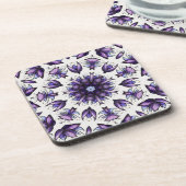 Blume Mandala Abstrakt Kaleidoskopisches Muster Getränkeuntersetzer (Linke Seite)